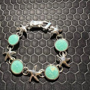 Star Fish Bracelet with Aqua Sea Glass Made of Sterling Silver